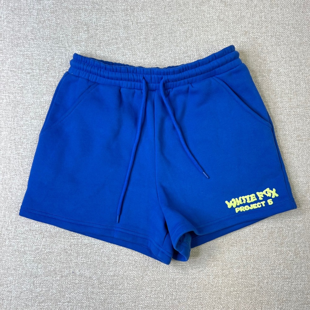White Fox Project 5 Blue Fleece Graphic Sweat Shorts Women XS